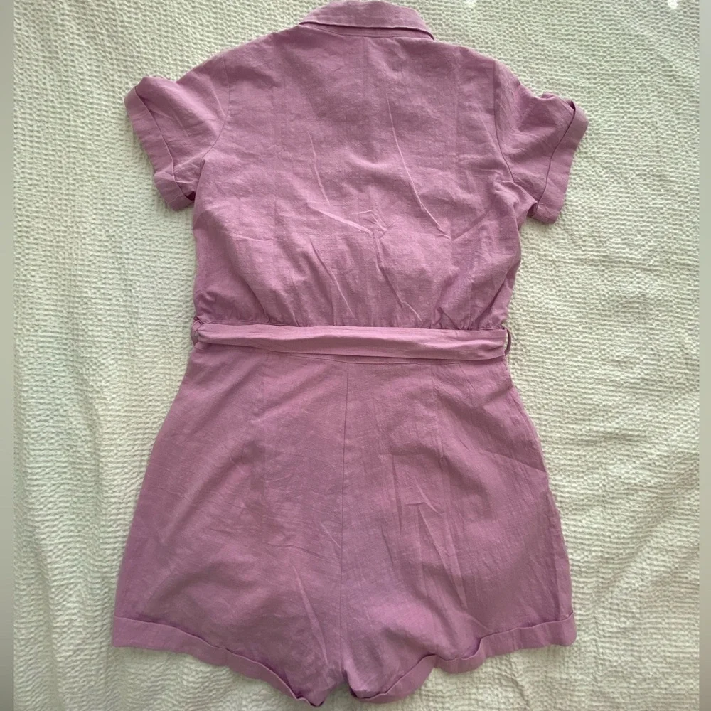 VETINEE Lavender Button Up Tie Romper- S - Picture 5 of 6